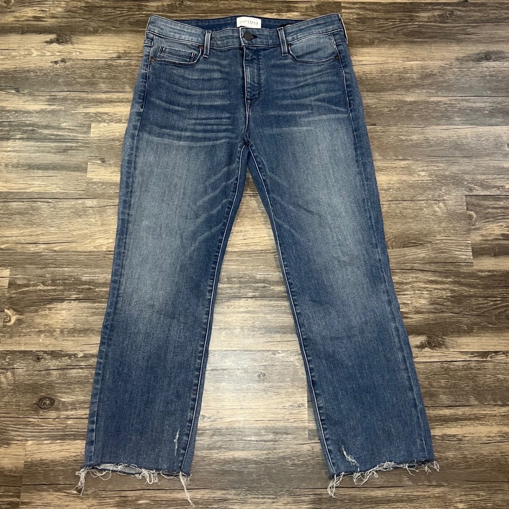 Parker Smith Straight Leg Cropped Jeans Size 30 Raw Hem Medium Wash Denim